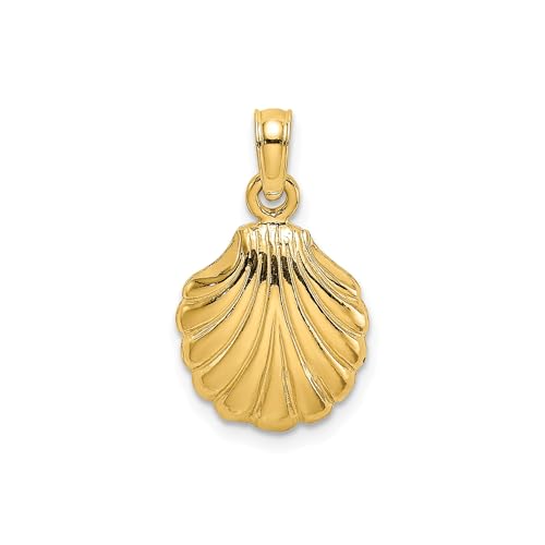 10k Yellow Gold Scallop Shell Pendant for Women or Unisex Wear, Polished Detailed Nautical Charm Symbolizing Spiritual Journey, Camino de Santiago Faith Jewelry, Christian Travel Necklace