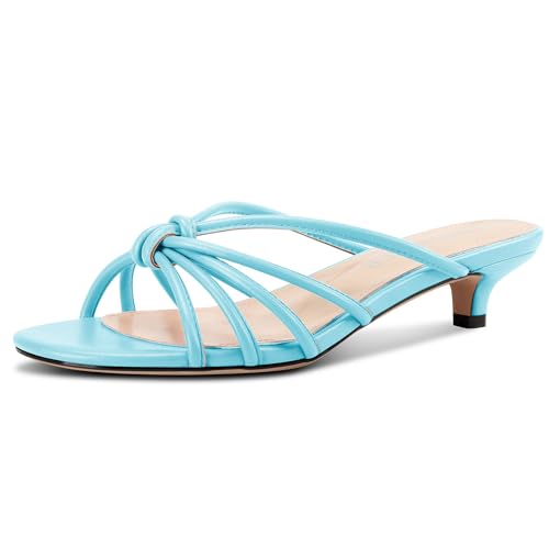 Image of TNYNFBEB Womens Sandals Mules Low Kitten Heel Open Toe Shoes Slip-on Slingback Prom Party Dress Summer 1.4 Inches Heels