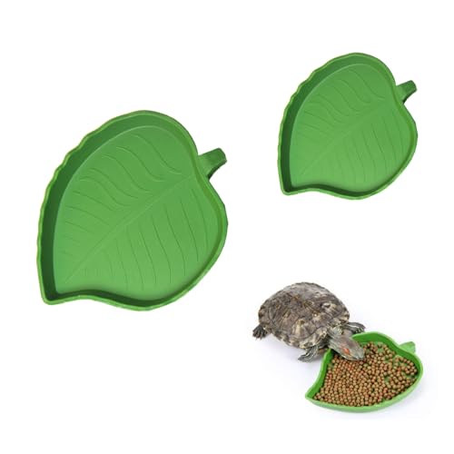 2pcs Leaf Reptile Food Water Bowl Bowls Turtle Feeding Dishes Tortoise Habitat Accessories Food and Water Feeder for Tortoises Lizards Geckos and Other Reptiles 2 Sizes