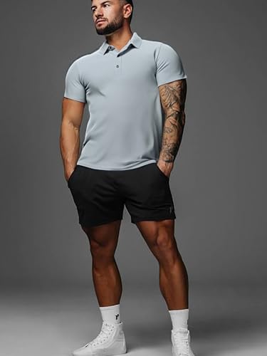 Men’s Athletic Collar Shirt Short Sleeve Performance Golf Training Top Quick Dry Stretch Sportswear with Button Closure3