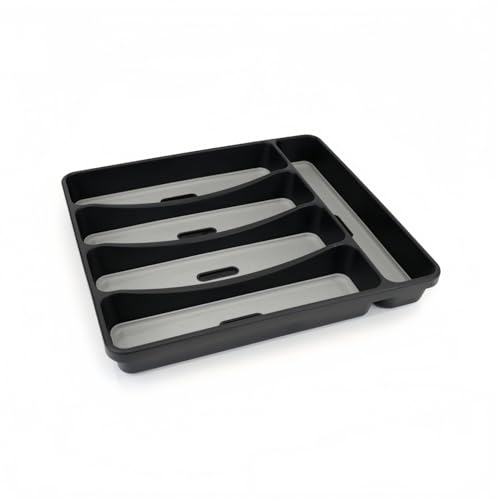 DAMDAM GO Cubertero Antideslizante de Plástico y Silicona, Organizador Para Cajones, Organizador de Utensilios Para Cocina Resistente y Fácil de Limpiar Con 5 Compartimentos