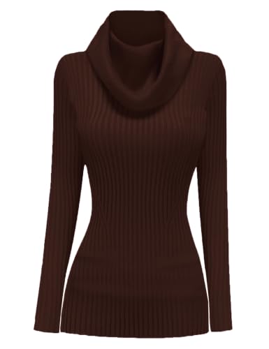 Image of v28 Women's Stretchable Cowl Neck Knit Long Sleeve Slim Fit Bodycon Sexy Sweater