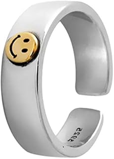 Aukmla Smiley Face Ring Silver Open Rings Adjustable Smile Knuckle Ring Happy Smiling Finger Rings for Women and Girls