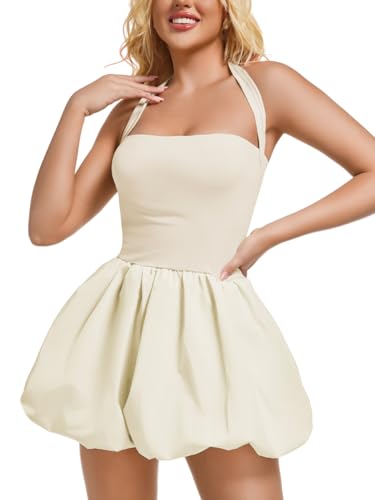 Image of ChiaoLezhee Halter Mini Bubble Dress, Date Night Birthday Homecoming, Coquette Short Corset for Women, Sexy Cute Going Out