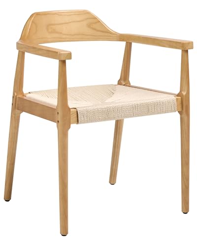 Beliani Conjunto de 2 sillas de Comedor Estructura de Madera de Caucho Asiento de Cuerda de Papel Comedor Estilo Retro marrón Claro y Beige Oakdale