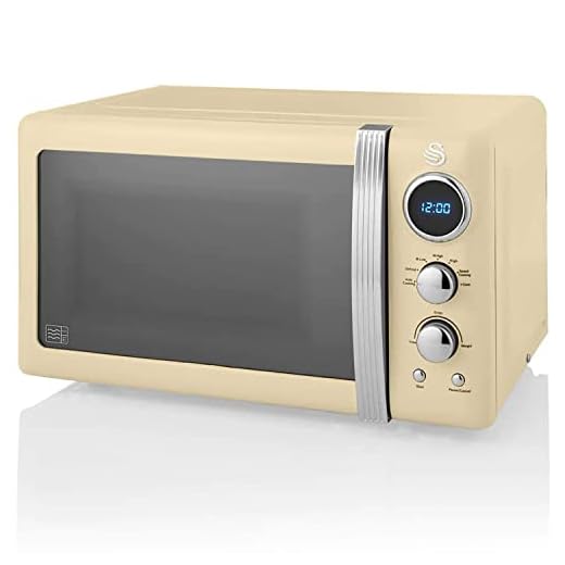 Swan Retro SM22030CNEU Microondas Digital 20L, 5 Niveles de Potencia, Función Descongelación, Temporizador 60 Minutos, Puerta Espejo, Plato Giratorio 27 cm, Diseño Vintage, Crema, 800W