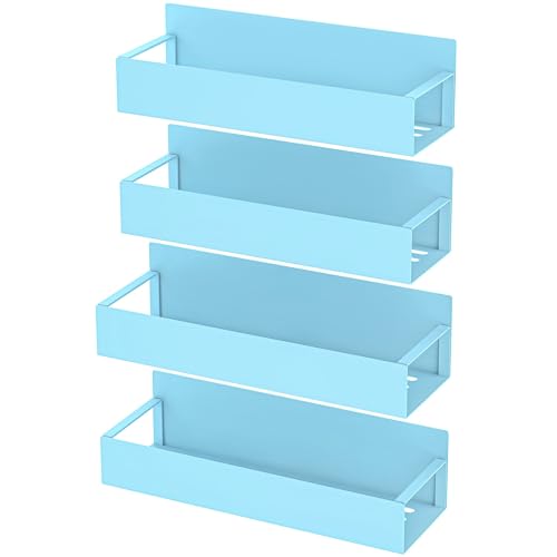 Image of HuggieGems Metal Magnetic Spice Rack for Refrigerator Blue, 4 Pack | Magnetic Shelves Heavy Duty for Fridge in Kitchen, Seasoning Storage Organizer, For Oven Washer and Dryer, For Heavier Items