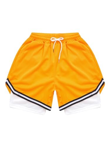 TiaoBug Kids Boys 2 in 1 Running Shorts Mesh Performance Basketball Shorts with Pockets Athletic Workout Shorts3