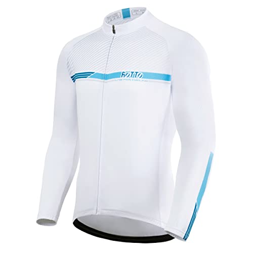ROTTO Maillot Ciclismo Hombre Camiseta Ciclismo Manga Larga con Bolsillo Traseros Serie de Rayas