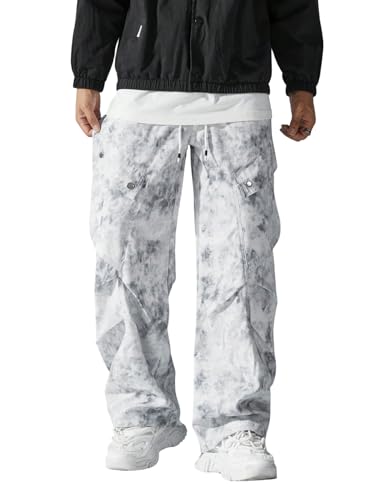 Men's Y2K Baggy Cargo Pants Hip Hop Drawstring Wide Leg Street Track Pants with Pockets