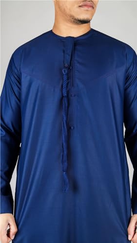 Men's Thobe Emirati Omani Jubba Islamic Clothing Muslim Kaftan Eid Robe Arab String Tassel3