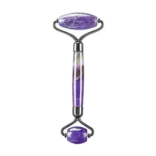 Real 100% Amethyst Quartz Roller For Skin Care - Jade Roller For Face, Face Roller, Face Massager for Face Lift - Authentic, Durable, Natural, No Squeaks.