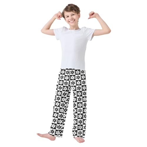 Checkered Smiley Daisy Pattern Boys Pants for Kids Jogger Pants with Pockets S-XL2