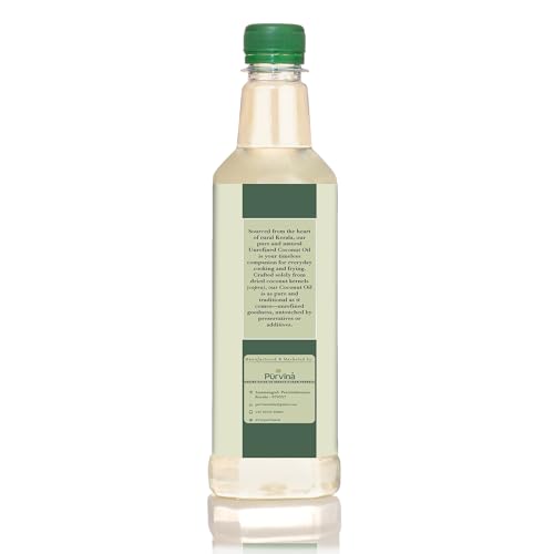 Image of Purvina Pure Unrefined Coconut Oil - 500 ml | For Everyday Cooking & Frying | Single ingredient | Zero Preservatives | No Additives | Cooking Oil