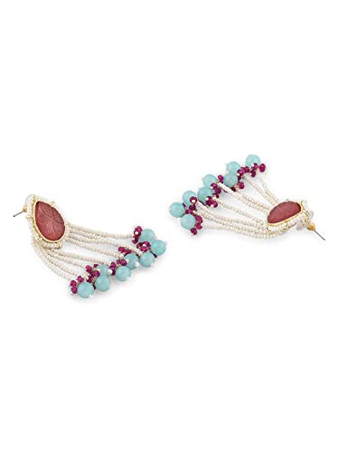Stones & Beaded Chain Fringe Drop Earring For Women