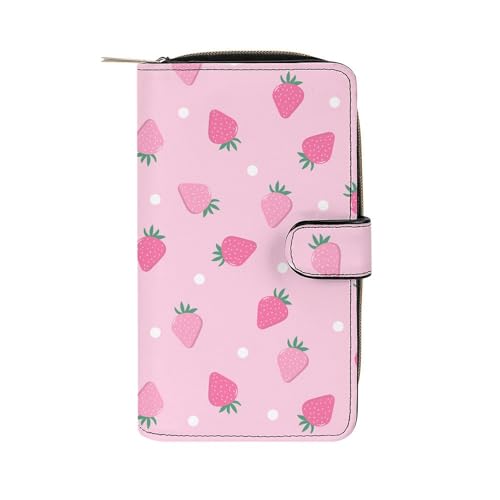 Cute Pink Strawberry Polka Dot Portable Leather Multifunctional Wallet