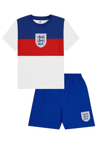 Boys Girls England Football Team Red White and Blue Short Pyjama Set England PJs for Kids (7-8 Years)
