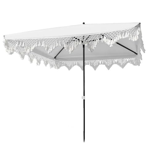 Ombrellone da Giardino con Frange 200×200 cm - Ombrellone Quadrato da Esterno per Tavolo da Mercato, Piscina, Terrazza - Nappa Vintage alla Moda all'uncinetto