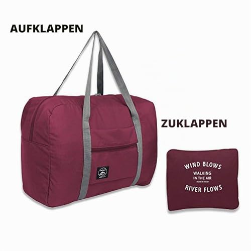 (2er Pack) Faltbare Reisetasche, wasserdichte Handgepäcktasche, leichte Reisetasche für Sport, Fitness, Urlaub (Weinrot & Dunkelblau)
