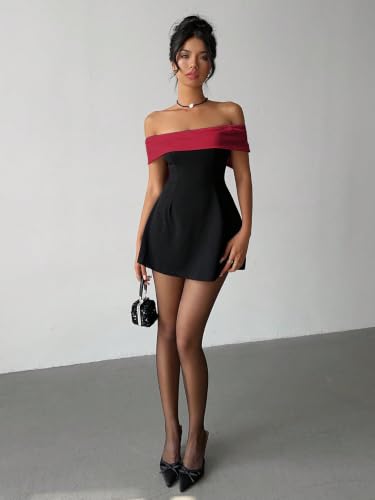 Image of SOLY HUX Women's Bow Off the Shoulder A Line Wedding Guest Mini Dress