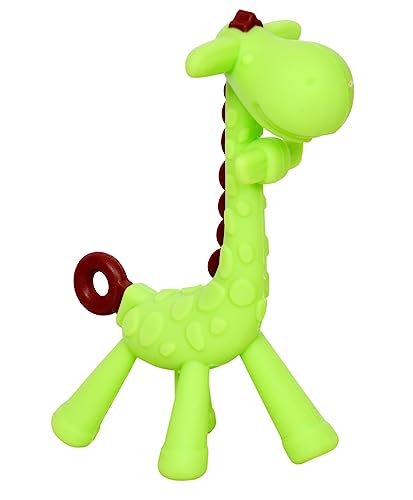 BabyGo Silicone Giraffe Shaped Teether Toy | Soft Chewing Soother with Easy Hand Grip, Infant Oral Comfort Gum Massager, Colorful Teething Relief Toy for Babies & Toddlers (Green)