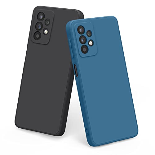 YLK 2 Pièces Coque Compatible avec Samsung Galaxy A32 5G, Étui en Silicone avec Doublure en Microfibre Souple, Conception Spéciale de Bord Droit, Protection Complète, 6.5"(Noir/Bleu Marine) Cover