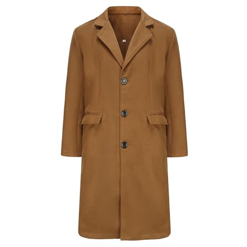 Image of Men's Wool Blend Long Trench Coat Single Breasted Slim Fit Winter Jacket