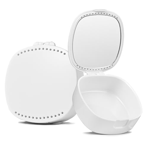 TIHYWR Estojo De Contenção Com Espelho E Orifícios Ventilação - Para Alinhador Ortodôntico Night Guard, Branco