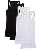 Zenana Outfitters 4 Pack Womens Basic Ribbed Racerback Tank Top (X-Large, White/White/Black/Black)