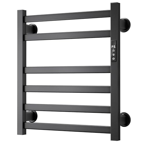 Electric Towel Warmer Wall Mounted, 6 Bar Heated Towel Rack with Intelligent Timer & Temp Control, Plug-in/Hardwire, Left and Right Compatible