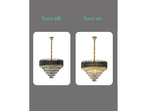 Image of Modern 5-Tiers Crystal Pendant Light Black Gold Round Ceiling Light Fixture (Antique, 600mm), 3 Colors Led Plate Included Warm White, Natural Light, Chandelier Light (L-60*B-60*H-75 Cm) B
