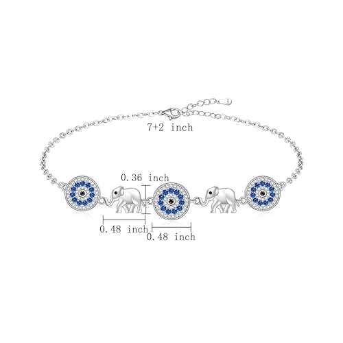 Evil Eye Bracelet Elephant Bracelet for Women Sterling Silver 925 Turkish Greek Big Blue Evil Eye Elephant Jewelry for Friendship3
