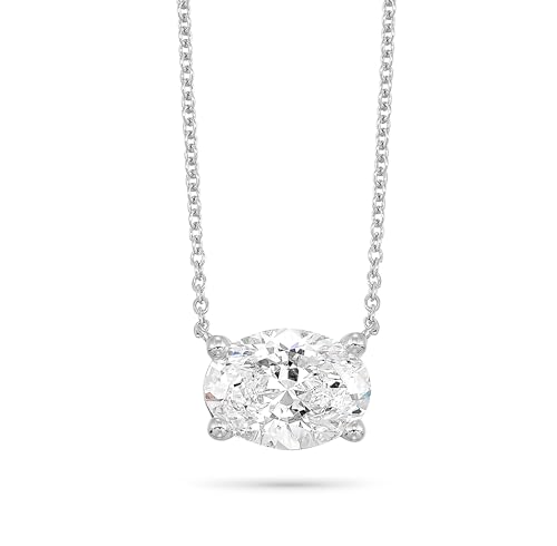 IGI Certified 1/3 to 3 Carat Oval Lab Grown Diamond Horizontal Solitaire Pendant Necklace for Women I 14k Gold Necklace (G-H, VS1-VS2, cttw) 16 to 18 Inch Long Adjustable Chain