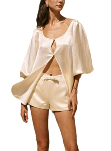 Wuitrie Two Piece Sets for Women Summer Sexy Puff Sleeve