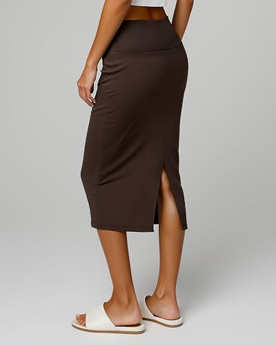 Real Essentials 3 Pack: Womens Soft Midi Skirt – High Waisted Pencil Work Office Business Casual Skirts with Back Slit Plus4