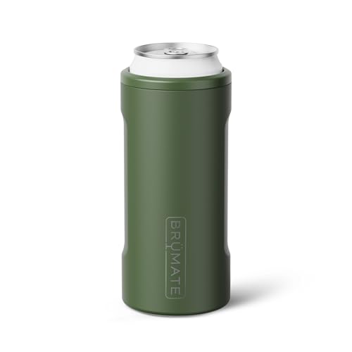 Image of BruMate Hopsulator Slim Can Cooler Insulated for 12oz Slim Cans | Skinny Can Insulated Stainless Steel Drink Holder for Hard Seltzer, Beer, Soda, and Energy Drinks (OD Green)