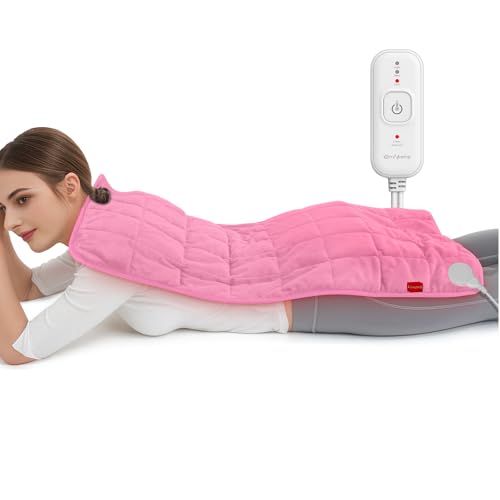 Image of Comfytemp Weighted Heating Pad 17 inchx33 inch for Full Back & Leg, Extra Large Electric Heat Pad, Birthday Days Gifts for Mom Women Men Dad, Full Body Heated Pad with Ceramic Bead Filling, Pink