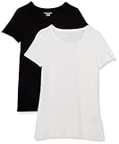 Amazon Essentials Women's Regular-Fit Short-Sleeve Crewneck T-Shirt, Pack of 2, Black/White, Small