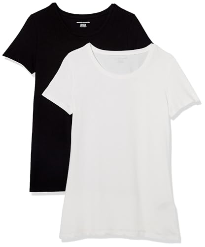 Amazon Essentials Women's Regular-Fit Short-Sleeve Crewneck T-Shirt, Pack of 2, Black/White, X-Large