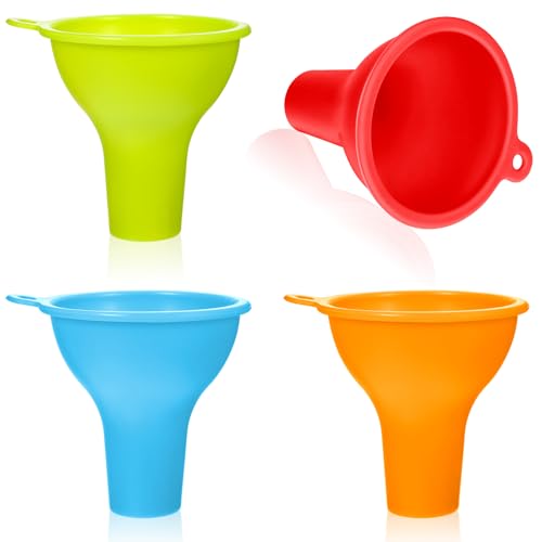 Silicone Funnels 4 Pieces Wide Mouth Funnel Flexible Condiment Sauce Canning Set Flexible Kitchen Funnel for Home Restaurant Squeeze Bottles Jars Cans Spice Filling Bottles Liquid Oil 3 x 1 Inch