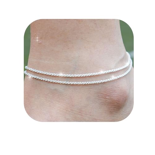 Image of 14K Gold /Silver Ankle Bracelets for Women,Dainty Layered Sparkly Chain Rhinestone Anklet,Stackable Waterproof Beach Anklets,Ajustable 8.65 inch+2.3 inch Anklets Bracelets for Women,Cute Summer foot Jewelry Gift