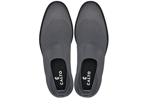 CALTO Men's Invisible Height Increasing Elevator Casual Shoes - Grey Ultra Light-Weight Slip-on Knitted Business Dressy Casual Shoes - 2.4 Inches Taller - X1542 - Size 9 D(M) US4