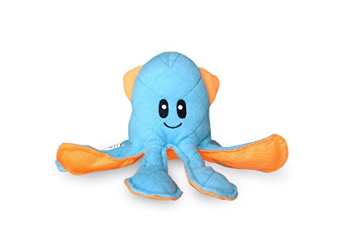 Fetch Pet Products Blue Squid Multiple Squeaker Dog Toy, Brightly Colored Canvas and Plush, 9 Squeakers, Floats, for Large and Small Dogs, Indoor and Outdoor Pool Play - Ocean Buddies