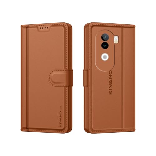 Image of KIVANO LUXE Compatible for Vivo V40e 5G / iQOO Z9s 5G Luxury Handmade Leather Magnetic Flip Folio Case | Card Holder & Kickstand | Slim Protective Cover | Unisex - Brown