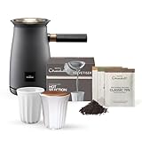 Hotel Chocolat Velvetiser - In-Home Hot Chocolate Machine - Barista-Grade Hot Chocolate Maker - Charcoal Edition - Complete Starter Kit - 2 Ceramic Podcups & 10 Single-Serve Sachets