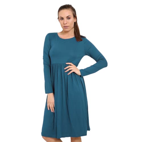 Vestido Informal de Manga Larga Frankie Swing para Mujer, minivestidos Lisos con Cuello Redondo, Tops elásticos de Talla Grande Teal 42-44