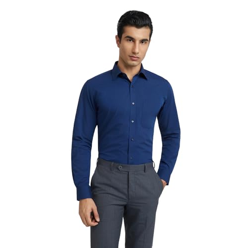 Image of Raymond Men's Slim Fit Pure Cotton Structure Pattern Semi Cutaway Collar Full Sleeve Formal Shirt