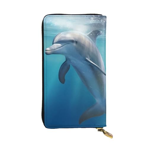 winter the dolphin Wallet for Men Women Long Purse Leather Clutch Large Business Handbag Travel Phone Holder Credit Card Holder Money Case with Zipper Leather Wallets Gift