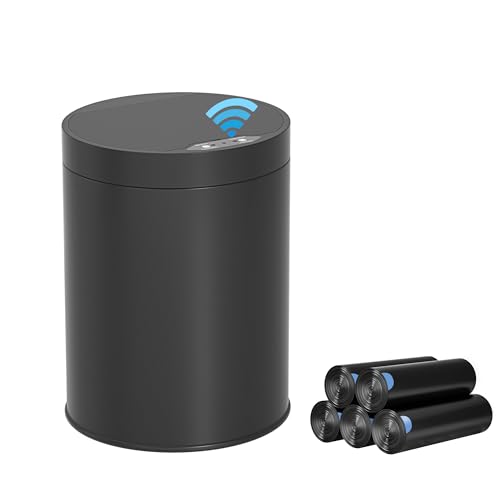 Image of Bathroom Trash Can with Lid 2.6 Gallon Stainless Steel TrashCans Automatic Bathroom Garbage Can for Bedroom, Kitchen, Office