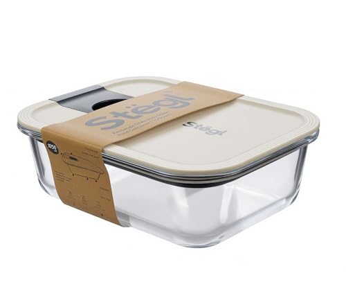 Image of STEGL Premium Glass Food Storage Container Kitchen Container with One-Handed Easy-Slide Unlock Lid | Airtight & Leak-Proof Meal Prep Box | Integrated Pull-Ring | Microwave & Dishwasher Safe